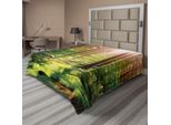 Abakuhaus Lenzuolo Da Letto Bosco, Bosco Primavera Tramonto Muschio Boschi Natura Selvaggia Fantasia Magica Vista Stampa, Morbido E Confortevole Lenzuolo Superiore Per Un Letto Decorativo 1 Pezzo 244 Cm X 205 Cm, Verde Marrone