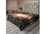 Abakuhaus Lenzuolo Da Letto, Splendida Stampa Con Campanule Blu, Alba E Sole In Una Soleggiata Giornata Primaverile, Morbido E Confortevole Lenzuolo Superiore Per Un Letto Decorativo, 1 Pezzo, 266 Cm X 260 Cm, Viola E Verde.