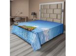 Abakuhaus Lenzuolo, Foto Isole Tropicali Nell'oceano Pacifico Con Cielo Vivace Vista Idillio Pacifico, Morbido E Confortevole Lenzuolo Superiore Per Un Letto Decorativo 1 Pezzo 266 Cm X 260 Cm, Blu Bianco