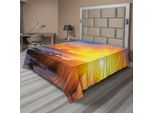 Lenzuolo Da Spiaggia Abakuhaus, Tramonto Colorato Con Cielo Romantico Su Spiaggia Tropicale, Stampa Paesaggio Fantastico, Lenzuolo Morbido E Confortevole Per Un Letto Decorativo, 1 Pezzo, 275 Cm X 260 Cm, Arancione E Blu