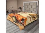 Abakuhaus Lenzuolo Retrò, Pubblicità Vintage Di Garage, Stampa Con Simboli Meccanici E Macchine, Lenzuolo Morbido E Confortevole Per Un Letto Decorativo, 1 Pezzo, 260 Cm X 228 Cm, Arancione, Crema, Rosso