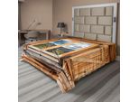 Abakuhaus Lenzuolo Da Letto, Vista Montagna E Cielo, Persiane In Legno, Finestre, Camera Sulla Collina, Vista Sulla Natura, Lenzuolo Morbido E Confortevole Per Un Letto Decorativo, 1 Pezzo, 266 Cm X 260 Cm, Multicolore