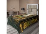 Abakuhaus Lenzuolo Da Letto, Tramonto Nella Foresta Oscura In Una Scena Autunnale Nebbiosa Con Ombre Degli Alberi, Lenzuolo Morbido E Confortevole Per Un Letto Decorativo 1 Pezzo 190 Cm X 100 Cm, Arancione Verde