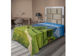 Abakuhaus Lenzuolo Da Letto, Paesaggio Primaverile Nelle Alpi Con Fiori, Erba, Neve, Cime Montuose, Villaggio Rurale, Lenzuolo Morbido E Confortevole Per Un Letto Decorativo, 1 Pezzo, 260 Cm X 168 Cm, Multicolore