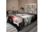 Abakuhaus Paris Lenzuolo, Stravagante Auto D'epoca In Gita Alla Torre Eiffel In Una Fredda Giornata Romantico Tema Retrò Arte, Morbido E Confortevole Lenzuolo Superiore Per Un Letto Decorativo 1 Pezzo 260 Cm X 168 Cm, Grigio Rosso