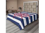 Abakuhaus Lenzuolo Con Timone, Illustrazione Dell'icona Del Timone Di Una Nave Su Sfondo A Righe Artwok, Lenzuolo Morbido E Confortevole Per Un Letto Decorativo 1 Pezzo 260 Cm X 228 Cm, Blu Navy Rosso