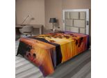 Abakuhaus Lenzuolo, Immagine Di Un Vecchio Albero Che Si Piega Sul Fiume Con Paesaggio Montano Al Tramonto, Lenzuolo Morbido E Confortevole Per Un Letto Decorativo 1 Pezzo 260 Cm X 168 Cm, Arancione Bruciato Viola