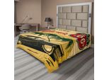 Abakuhaus Lenzuolo Retrò, Stampa Pubblicitaria Retrò Welcome To California Di Hollywood In Stile Pop Art, Lenzuolo Morbido E Confortevole Per Un Letto Decorativo 1 Pezzo 244 Cm X 205 Cm, Verde Smeraldo Rosso