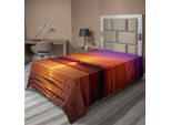 Abakuhaus Lenzuolo Da Letto Ocean, Romantico Tramonto Sulla Spiaggia, Riflessi Del Sole Sul Mare, Cielo Colorato, Morbido E Confortevole Lenzuolo Superiore Per Un Letto Decorativo, 1 Pezzo, 190 Cm X 100 Cm, Viola