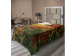 Abakuhaus Lenzuolo Da Letto, Aceri In Autunno A Portland Giardino Giapponese Paesaggio Mattutino Nebbioso, Morbido E Confortevole Lenzuolo Superiore Per Un Letto Decorativo 1 Pezzo 190 Cm X 100 Cm, Giallo Verde Rosso