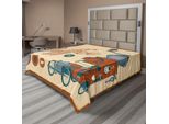 Abakuhaus Lenzuolo Retrò, Design Commerciale Artistico Con Camion Vintage E Macinacaffè Vecchio Stile, Lenzuolo Morbido E Confortevole Per Un Letto Decorativo 1 Pezzo 260 Cm X 228 Cm, Crema Arancione Grigio
