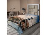 Abakuhaus New York Lenzuolo, Manhattan Bridge E Skyline Di New York Al Tramonto East River Highrise Buildings, Morbido E Confortevole Lenzuolo Superiore Per Un Letto Decorativo 1 Pezzo 260 Cm X 168 Cm, Multicolore