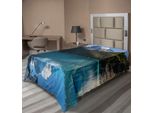 Abakuhaus Lenzuolo Paesaggio, Lago Nel Canada Settentrionale Con Alberi Radi E Montagne Innevate E Rocce Ghiacciate, Lenzuolo Morbido E Confortevole Per Un Letto Decorativo 1 Pezzo 190 Cm X 100 Cm, Verde Bianco Blu