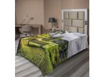 Abakuhaus Lenzuolo Da Letto, Una Panchina Che Si Affaccia Sul Lago In Una Giornata Nuvolosa, Stampa Paesaggistica Stourhead, Morbido E Confortevole Lenzuolo Superiore Per Un Letto Decorativo, 1 Pezzo, 190 Cm X 100 Cm, Verde Grigio