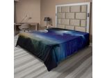 Abakuhaus Lenzuolo Spaziale, Varie Nuvole, Luna Piena, Cometa, Cielo Scuro, Orizzonte Celeste, Crepuscolo, Morbido E Confortevole Lenzuolo Superiore Per Un Letto Decorativo, 1 Pezzo, 266 Cm X 260 Cm, Blu E Giallo
