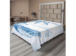 Abakuhaus Lenzuolo Da Letto Surf, Illustrazione Moderna Con Disegno Di Spiaggia Hawaiana Con Tavola Da Surf, Palme E Acqua Dell'oceano, Lenzuolo Morbido E Confortevole Per Un Letto Decorativo, 1 Pezzo, 244 Cm X 205 Cm, Blu E Bianco