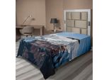 Abakuhaus Lenzuolo Da Letto, Cime Ghiacciate In Cima Alla Montagna Con Un'aquila In Volo Libera Nella Natura Foto, Morbido E Confortevole Lenzuolo Da Letto Per Un Letto Decorativo 1 Pezzo 260 Cm X 168 Cm, Marrone Bianco Blu