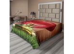 Abakuhaus Lenzuolo Per Animali, Lady Trova Il Suo Principe Azzurro Anima Gemella Nell'amore Romanticismo Fiabe Arte, Morbido E Confortevole Lenzuolo Superiore Per Un Letto Decorativo 1 Pezzo 244 Cm X 205 Cm, Verde Giallo Rosso