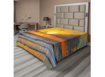 Abakuhaus Lenzuolo Ocean, Mattina Sulla Spiaggia In Brasile Sole Splendente Nuvole Sul Mare Tramonto Immagine, Morbido E Confortevole Lenzuolo Superiore Per Un Letto Decorativo 1 Pezzo 266 Cm X 260 Cm, Arancione Grigio