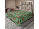 Abakuhaus Lenzuolo Turchese, Motivo Orientale Arte Tribale Geometrica Tradizionale Asiatica, Lenzuolo Morbido E Confortevole Per Un Letto Decorativo 1 Pezzo 275 Cm X 260 Cm, Verde Giallo Rosso