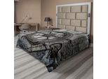 Abakuhaus Lenzuolo Con Timone, Illustrazione Retrò Di Attrezzatura Di Navigazione Con Diagramma Del Timone E Catene Di Ancoraggio, Lenzuolo Morbido E Confortevole Per Un Letto Decorativo 1 Pezzo 275 Cm X 260 Cm, Grigio Antracite