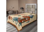 Abakuhaus Lenzuolo Retrò, Design Commerciale Artistico Con Camion Vintage E Macinacaffè Vecchio Stile, Lenzuolo Morbido E Confortevole Per Un Letto Decorativo 1 Pezzo 260 Cm X 168 Cm, Crema Arancione Grigio
