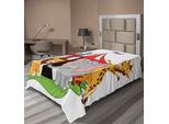 Abakuhaus Lenzuolo Da Letto Circus, Performer Acrobat Animals In The Circus Tent Happy Giraffe Elephant Allegro, Morbido E Confortevole Lenzuolo Superiore Per Un Letto Decorativo 1 Pezzo 260 Cm X 168 Cm, Verde Giallo Rosso