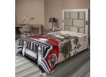 Abakuhaus Lenzuolo Retrò, Panorama Urbano Di Parigi Con Auto D'epoca, Silhouette Della Torre Eiffel, Lenzuolo Morbido E Confortevole Per Un Letto Decorativo, 1 Pezzo, 260 Cm X 168 Cm, Rosso, Crema, Grigio