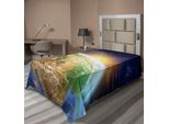 Abakuhaus Lenzuolo Spaziale, Vista Celeste Dell'alba Sul Pianeta Terra Con Campo Stellato Oceano Pacifico, Lenzuolo Morbido E Confortevole Per Un Letto Decorativo 1 Pezzo 260 Cm X 168 Cm, Multicolore