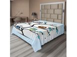 Abakuhaus Lenzuolo Con Gufi, Famiglia Di Gufi Appollaiati Su Un Albero Love Grace Animali Notturni Stampa Naturale, Lenzuolo Morbido E Confortevole Per Un Letto Decorativo 1 Pezzo 260 Cm X 228 Cm, Multicolore