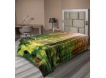 Abakuhaus Lenzuolo Da Letto Bosco, Bosco Primavera Tramonto Muschio Boschi Natura Selvaggia Fantasia Magica Vista Stampa, Lenzuolo Da Letto Morbido E Confortevole Per Un Letto Decorativo 1 Pezzo 260 Cm X 168 Cm, Verde Marrone