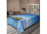 Abakuhaus Lenzuolo, Foto Isole Tropicali Nell'oceano Pacifico Con Cielo Vivace Vista Idillio Pacifico, Morbido E Confortevole Lenzuolo Superiore Per Un Letto Decorativo 1 Pezzo 260 Cm X 168 Cm, Blu Bianco