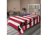 Abakuhaus New York Lenzuolo, Statua Della Libertà E Bandiera Degli Stati Uniti Stile Retrò Icona Illuminante Famosa In Tutto Il Mondo, Lenzuolo Morbido E Confortevole Per Un Letto Decorativo 1 Pezzo 190 Cm X 100 Cm, Corallo Scuro Bianco