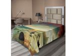 Abakuhaus Lenzuolo Da Letto, Alba Sul Mare Acqua Tropicale Spiaggia Dorata Con Rocce Cielo Natura, Morbido E Confortevole Lenzuolo Superiore Per Un Letto Decorativo 1 Pezzo 190 Cm X 100 Cm, Crema Blu