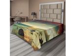 Abakuhaus Lenzuolo Da Letto, Alba Sul Mare Acqua Tropicale Spiaggia Dorata Con Rocce Cielo Natura, Morbido E Confortevole Lenzuolo Superiore Per Un Letto Decorativo 1 Pezzo 244 Cm X 205 Cm, Crema Blu