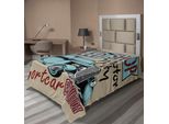 Abakuhaus Lenzuolo Retrò, Stampa Pubblicitaria Nostalgica Auto Sportiva D'epoca In Stile Retrò Design Artistico Color Ruggine, Lenzuolo Morbido E Confortevole Per Un Letto Decorativo 1 Pezzo 190 Cm X 100 Cm, Verde Acqua Rosso-Marrone