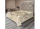 Abakuhaus Lenzuolo Con Timone, Tema Marino Antico Strumento Di Navigazione Per Barche A Vela Motivo Nostalgico, Lenzuolo Morbido E Confortevole Per Un Letto Decorativo 1 Pezzo 260 Cm X 228 Cm, Beige Marrone