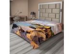 Abakuhaus Lenzuolo Da Letto, Roccia Tropicale Spiaggia Al Tramonto Sull'isola Con Maestoso Cielo Arte, Morbido E Confortevole Lenzuolo Superiore Per Un Letto Decorativo 1 Pezzo 266 Cm X 260 Cm, Crema Blu