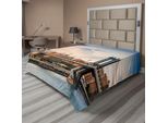 Abakuhaus New York Lenzuolo, Manhattan Bridge E Skyline Di New York Al Tramonto East River Highrise Buildings, Morbido E Confortevole Lenzuolo Superiore Per Un Letto Decorativo 1 Pezzo 266 Cm X 260 Cm, Multicolore