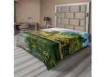 Abakuhaus Lenzuolo Balinese, Tempio Empul Bali Indonesia Alberi Esotici Oriental Building Fish Lake Foto, Lenzuolo Morbido E Confortevole Per Un Letto Decorativo 1 Pezzo 244 Cm X 205 Cm, Giallo Verde