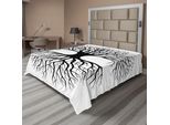 Abakuhaus Albero Della Vita Lenzuolo, Silhouette Radici E Rami Riflesso Ombra Illustrazione Monocromatica, Morbido E Confortevole Lenzuolo Superiore Per Un Letto Decorativo 1 Pezzo 260 Cm X 228 Cm, Bianco Nero