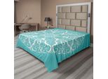 Abakuhaus Lenzuolo Turchese, Motivo A Rami Di Alberi Sinuosi E Circolari Infiniti, Disegno Floreale Simmetrico, Lenzuolo Morbido E Confortevole Per Un Letto Decorativo, 1 Pezzo, 244 Cm X 205 Cm, Bianco