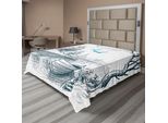Abakuhaus Lenzuolo Paesaggio, Barca Su Fiume Tranquillo, Albero, Uccello, Ramo, Schizzi, Clipart, Acqua, Minimalista, Morbido E Confortevole Lenzuolo Superiore Per Un Letto Decorativo, 1 Pezzo, 275 Cm X 260 Cm, Bianco, Grigio, Blu