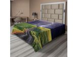 Lenzuolo Naturale Abakuhaus, Tempesta Estiva Appare Con Un Lampo Sul Campo Illuminazione Solare Tema Energetico, Lenzuolo Morbido E Confortevole Per Un Letto Decorativo 1 Pezzo 260 Cm X 228 Cm, Verde Blu