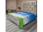 Abakuhaus Lenzuolo, Campo Verso Il Prato Paesaggio Rurale Meraviglia Cielo Soprannaturale Immagine, Lenzuolo Morbido E Confortevole Per Un Letto Decorativo 1 Pezzo 244 Cm X 205 Cm, Verde Marrone Marrone Blu
