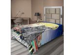 Abakuhaus Lenzuolo, Gatto Musicale Con Tastiera Sui Tetti Nel Cielo Notturno - Stampa Artistica Con Luna Piena Sulla Città Antica, Lenzuolo Morbido E Confortevole Per Un Letto Decorativo 1 Pezzo 260 Cm X 168 Cm, Multicolore