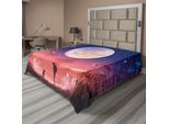 Abakuhaus Lenzuolo Fantasia, Ragazza Con Cane Sotto Una Luna Gigante Amicizia Magica Celeste, Morbido E Confortevole Lenzuolo Superiore Per Un Letto Decorativo 1 Pezzo 266 Cm X 260 Cm, Rosso Corallo