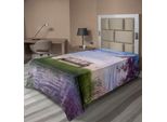 Abakuhaus Lenzuolo Naturale, Panchina Su Un Fiume Che Scorre Con Luna A Forma Di Falce, Lavanda, Alberi, Erba, Illustrazione, Lenzuolo Morbido E Confortevole Per Un Letto Decorativo, 1 Pezzo, 260 Cm X 168 Cm, Multicolore