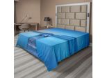 Abakuhaus Lenzuolo Paesaggio, Alba Sul Lago, Capanna Sul Lago, Passerella, Nuvole, Orizzonte, Natura, Lenzuolo Morbido E Confortevole Per Un Letto Decorativo, 1 Pezzo, 275 Cm X 260 Cm, Blu, Arancione, Grigio
