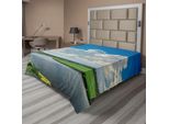 Abakuhaus Lenzuolo Naturale, Nuvole Sopra Un Paesaggio Fluviale Con Prati Divertenti, Cielo Sereno, Ora Del Giorno, Lenzuolo Superiore Morbido E Confortevole Per Un Letto Decorativo, 1 Pezzo, 275 Cm X 260 Cm, Verde, Bianco, Blu